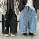 【80-140】 デニム カジュアル ロング パンツ - 画像 (4)