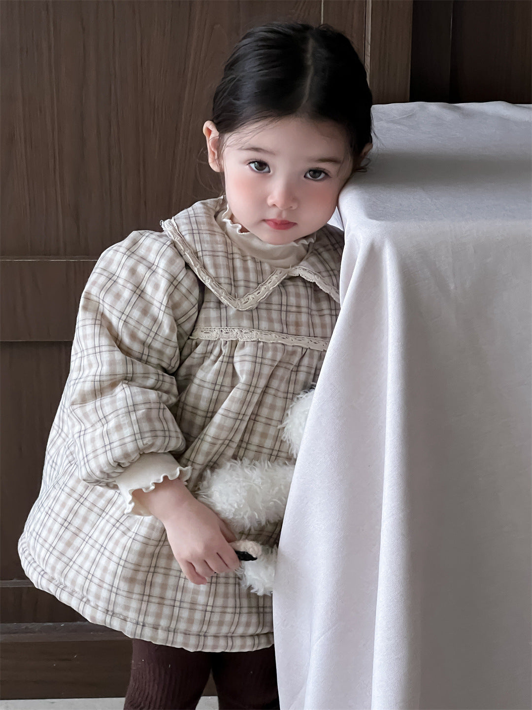 【73-100】レース チェックの厚手 ワンピース - 画像 (6)
