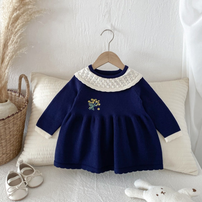【73-110】小花 刺繍 ニット ワンピース - 画像 (6)