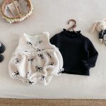 【66-90】 ボア リボン 刺繍 ロンパース - 画像 (7)