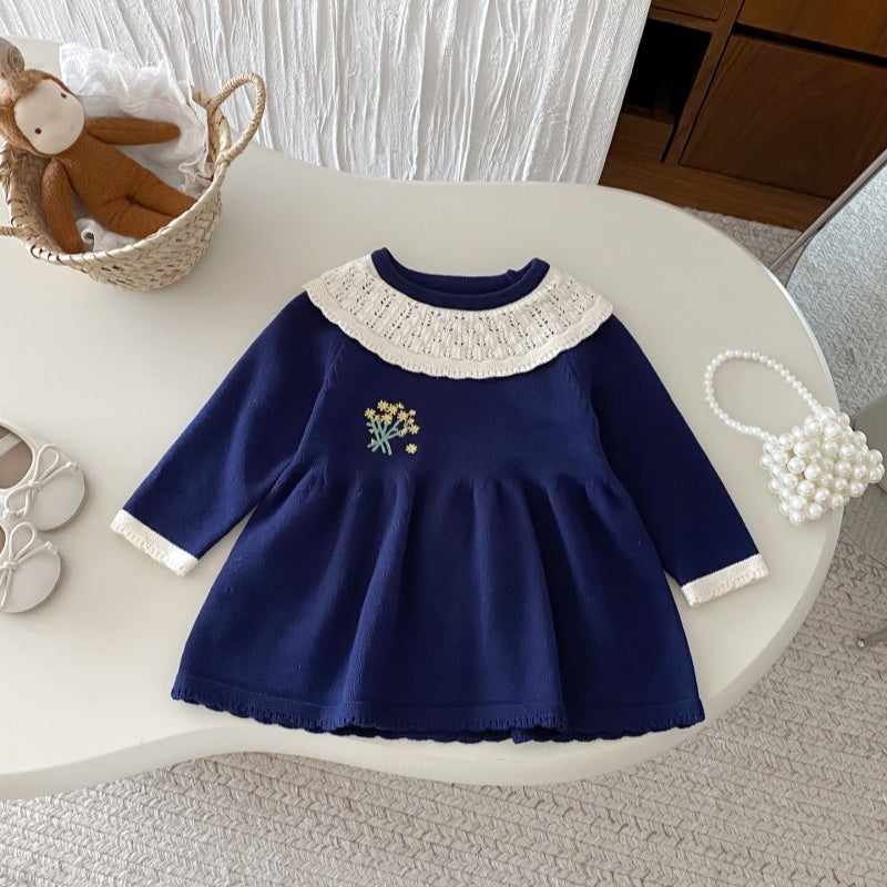 【73-110】小花 刺繍 ニット ワンピース - 画像 (5)