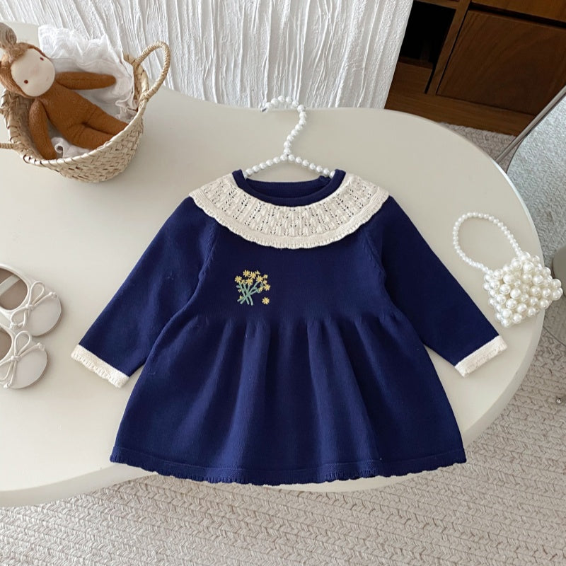【73-110】小花 刺繍 ニット ワンピース - 画像 (4)