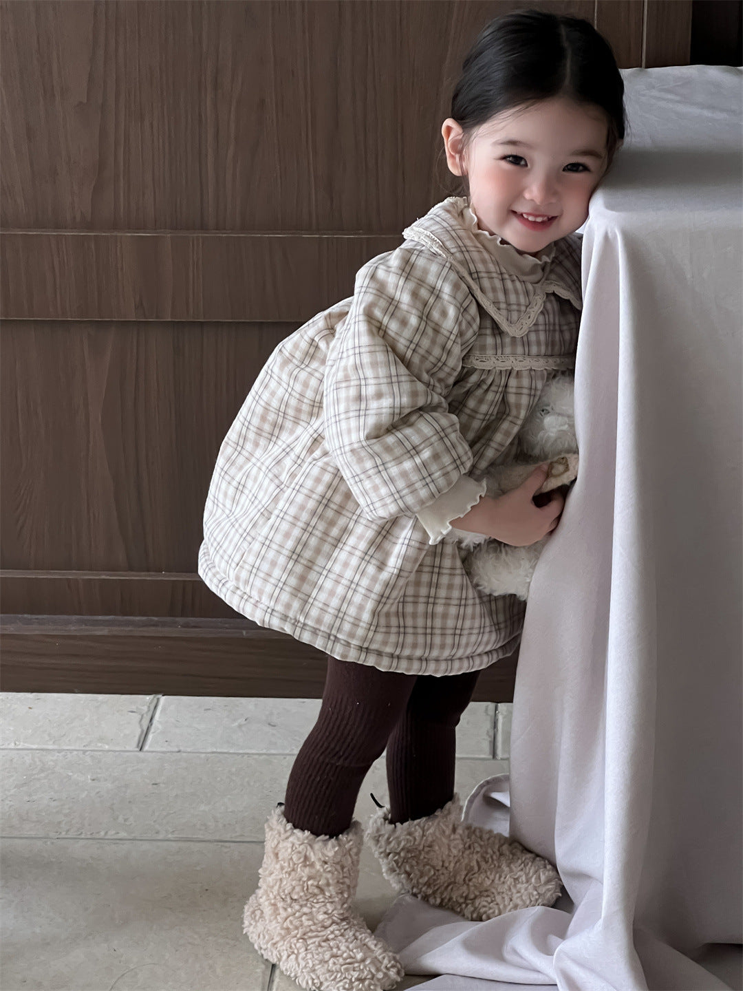 【73-100】レース チェックの厚手 ワンピース - 画像 (8)