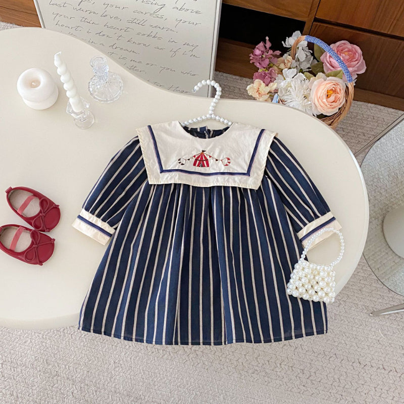 【73-130】レトロ 刺繍 ストライプ ワンピース - 画像 (6)