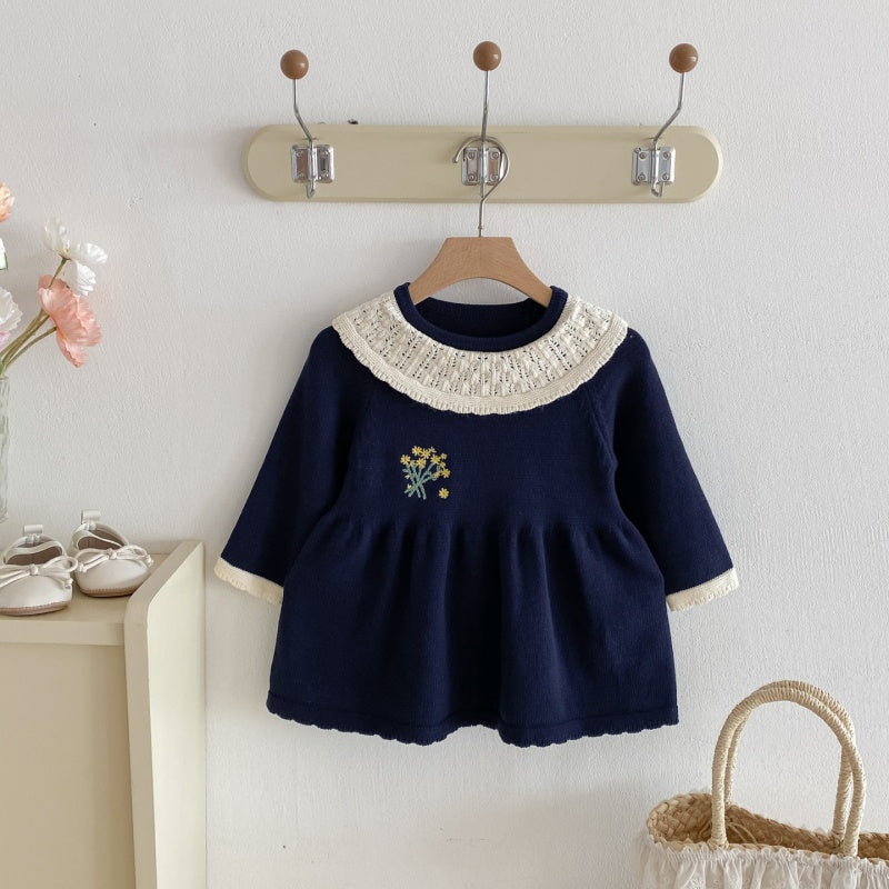 【73-110】小花 刺繍 ニット ワンピース - 画像 (9)