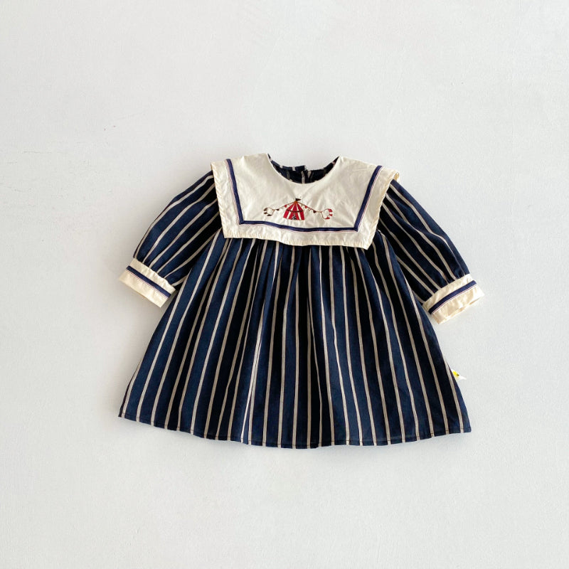 【73-130】レトロ 刺繍 ストライプ ワンピース - 画像 (7)