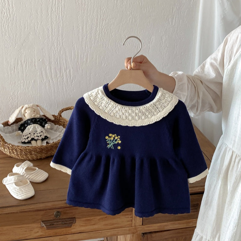 【73-110】小花 刺繍 ニット ワンピース - 画像 (8)