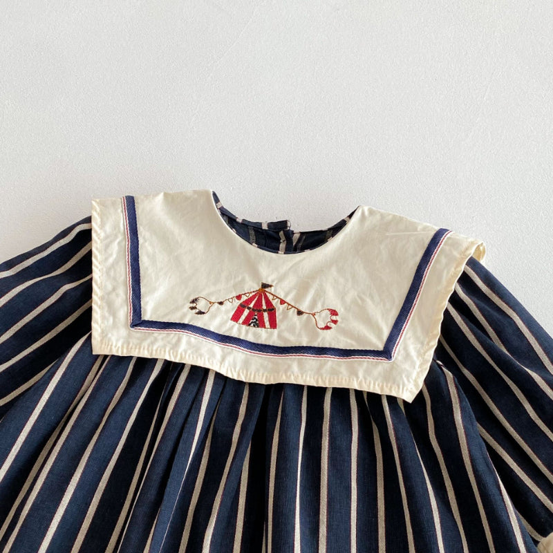 【73-130】レトロ 刺繍 ストライプ ワンピース - 画像 (8)