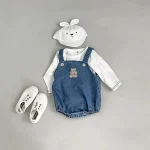 【66-90】 熊柄デニム ロンパース - 画像 (7)