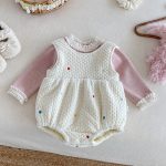 【66-90】 カラフル ハート 裏起毛 ロンパース レース リブ インナー