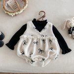 【66-90】 ボア リボン 刺繍 ロンパース - 画像 (6)