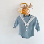 【66-90】セーラー風 ニット ロンパース - 画像 (4)