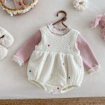 【66-90】 カラフル ハート 裏起毛 ロンパース レース リブ インナー - 画像 (7)