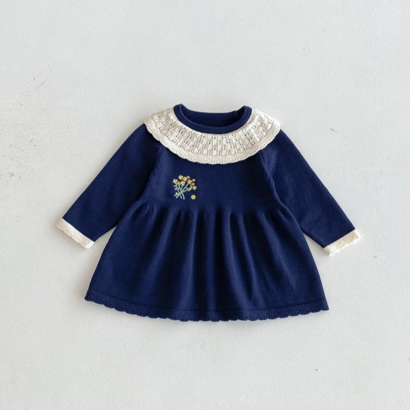 【73-110】小花 刺繍 ニット ワンピース - 画像 (2)