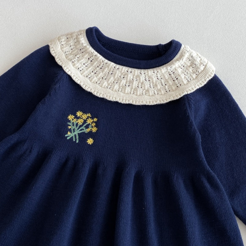 【73-110】小花 刺繍 ニット ワンピース - 画像 (11)