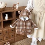 【73-120】 チェック柄 フード付き モコモコ アウター - 画像 (9)
