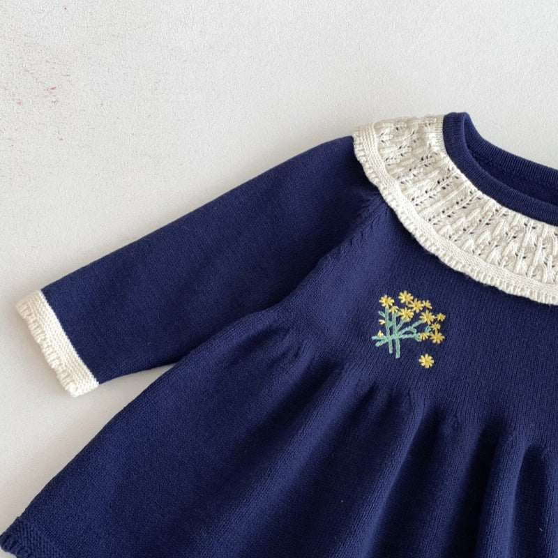 【73-110】小花 刺繍 ニット ワンピース - 画像 (12)