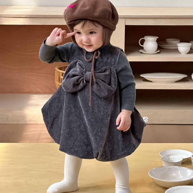 【73-100】 ヘップバーン風ドレスワンピ&ニットインナー 2点セット - 画像 (2)