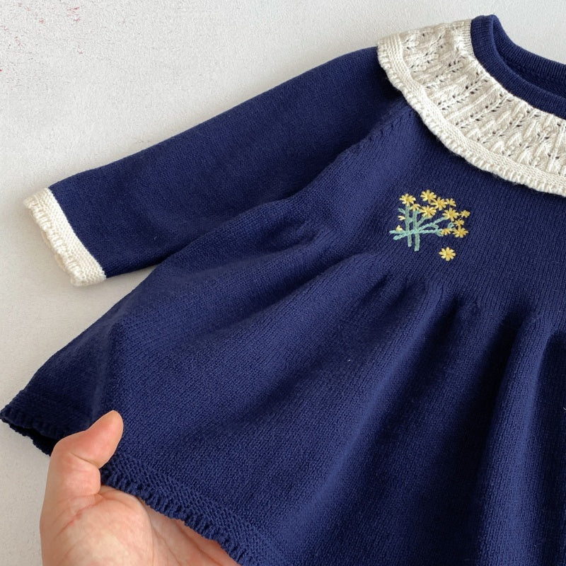 【73-110】小花 刺繍 ニット ワンピース - 画像 (14)