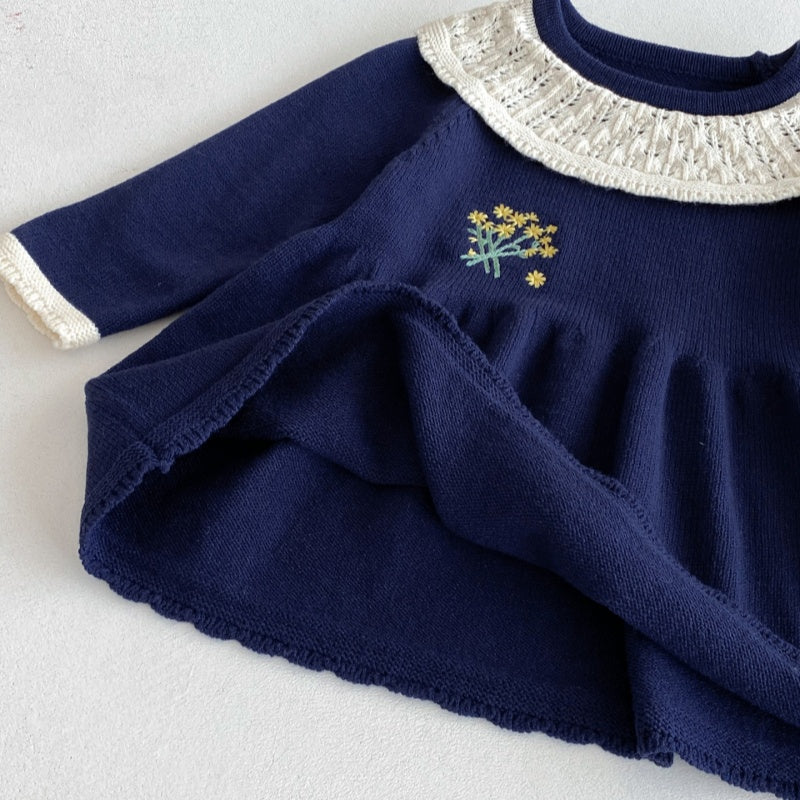 【73-110】小花 刺繍 ニット ワンピース - 画像 (15)