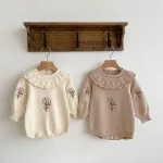 【66-100】刺繍 花柄 ニット ロンパース - 画像 (3)