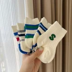 【GOODS】 韓国風 英字ボーダー ソックス 5点セット - 画像 (2)