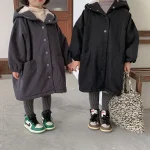 【80-150】 韓国風 暖かい フート付き ロングコート - 画像 (16)