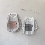 【66-90】ポケット付き ボーダー ロンパース - 画像 (4)