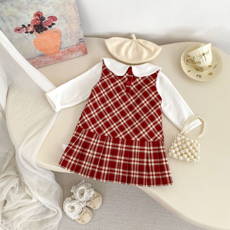 【73-120】学院風 チェック ワンピース or さくらんぼ 刺繍襟 Tシャツ - 画像 (11)