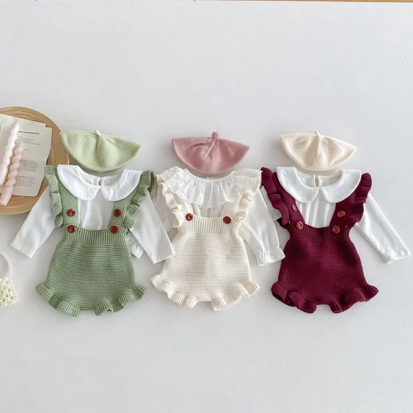 【66-100cm】 フリル ニット サロペット