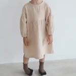 【80-130】 パフスリーブ リネン ワンピース - 画像 (5)