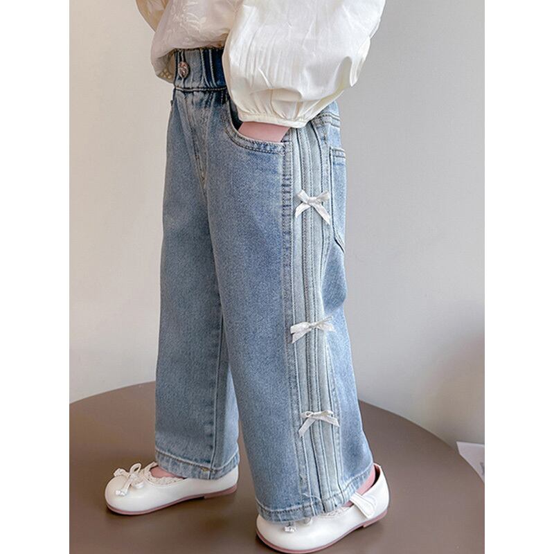 【90-140】リボン付き デニム ロングパンツ - 画像 (8)