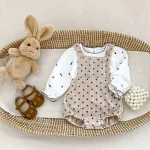 【66-100】 ドット サロペット ロンパース or 花柄インナー シャツ - 画像 (4)