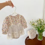 【66-90】 ワンピース風 花柄 ロンパース - 画像 (4)
