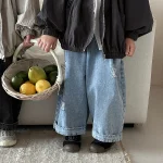 【80-140】 デニム カジュアル ロング パンツ - 画像 (3)