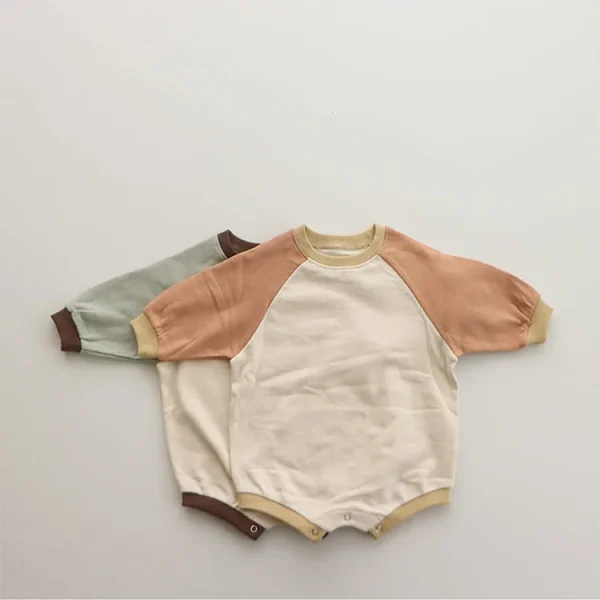 【65-100cm】 カラー切り替え ロンパース
