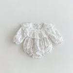 【66-90】 フリル襟 チェックOR花柄 ロンパース - 画像 (6)