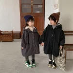 【80-150】 韓国風 暖かい フート付き ロングコート - 画像 (4)
