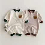 【66-100】 熊柄ワッフル オールインワン - 画像 (2)