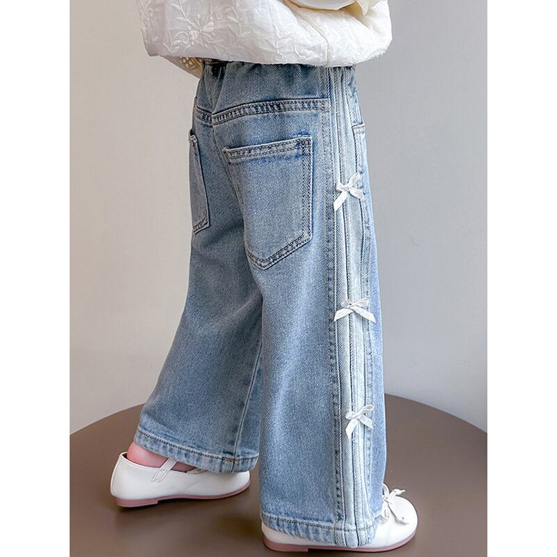【90-140】リボン付き デニム ロングパンツ - 画像 (10)