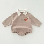 【66-90】熊柄ポロ ロンパース - 画像 (4)