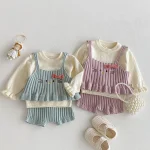 【66-100】 フリル トップス &ネコ 刺繡 3点セット