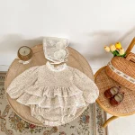 【66-90】 小花柄 リネン ロンパース - 画像 (15)