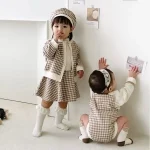 【73-100】チェック柄帽子+ トップス + スカート セットアップ/ロンパース - 画像 (10)
