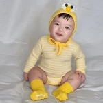 【66-90】帽子付き 目デザインボーダー ロンパース - 画像 (10)
