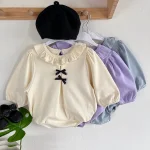 【66-90】 リボン フリル襟 ロンパース - 画像 (3)