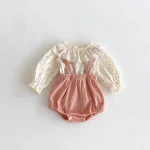 【66-100】 丸襟 小花柄 トップス ＆ サロペット ロンパース - 画像 (3)