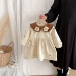 【80-130】 花柄 丸襟 ワンピース - 画像 (5)