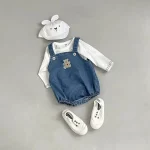 【66-90】 熊柄デニム ロンパース - 画像 (6)