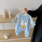 【66-100】 カモデザイン サロペット ＆ ボーダー シャツ 2点セット - 画像 (9)